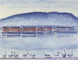 Genfersee mit Mont Salève und Schwänen
