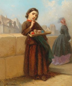 Mädchen mit Streichhölzern am Ufer der Seine von Ferdinand Marohn