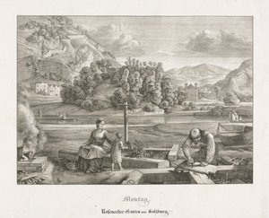 Sieben Ansichten in Salzburg und Berchtesgaden: Montag: Rosenecker Garten Salzburg, 1823