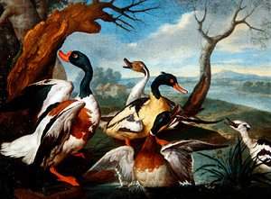 Enten in einer Flusslandschaft