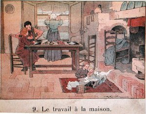 Abendarbeit auf dem Land, Illustration für ein Schulbuch, ca. 1900 von Ferdinand Raffin
