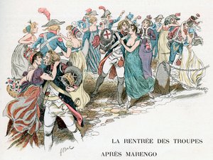 Die Rückkehr der französischen Truppen von Marengo, 1800, um 1870-1950