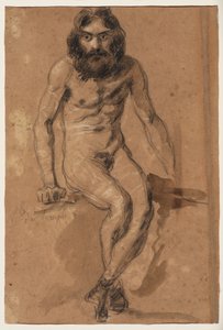 Laufende Pferde (recto); Nackter bärtiger Mann, sitzend (verso), ca. 1800-1899