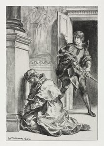 Hamlet: Hamlet versucht, den König zu töten, 1843 von Ferdinand Victor Eugene Delacroix