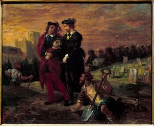 Hamlet und Horatio auf dem Friedhof. Akt V von William Shakespeares Stück „Hamlet“