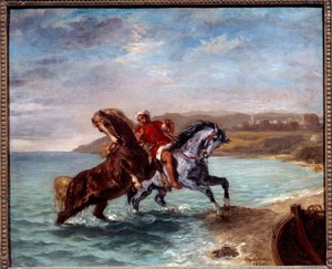 Pferde kommen aus dem Meer. Gemälde von Eugene Delacroix (1798-1863) von Ferdinand Victor Eugene Delacroix