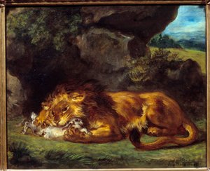 Löwe schlägt ein Kaninchen von Ferdinand Victor Eugene Delacroix