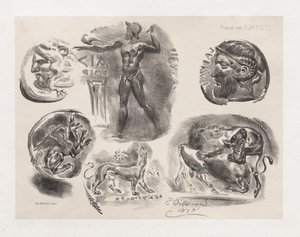 Blatt mit sechs antiken Münzen, 1825