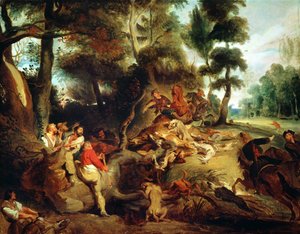 Die Wildschweinjagd, nach einem Gemälde von Rubens, ca. 1840-50 von Ferdinand Victor Eugene Delacroix