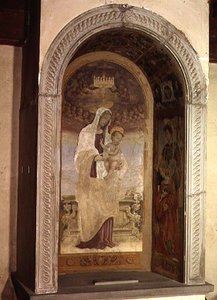 Madonna mit Kind und Heiligen, ein Detail aus dem Tabernakel des Canto al Mercantale, 1498