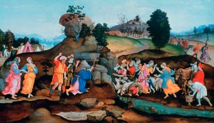 Moses bringt Wasser aus dem Felsen, ca. 1500