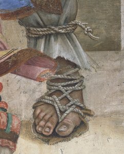 Der heilige Johannes Evangelist erweckt Drusiana zum Leben, von Filippino Lippi, (Detail)