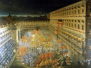 Fest im Palazzo Barberini zu Ehren von Christine von Schweden, 28.02.1656 von Filippo and Gagliardi Filippo Lauri