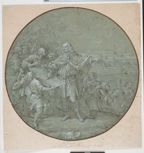 Cosimo III. befestigt den Hafen von Livorno. Gezeichnete Vorlage für eine Silberplatte, eine der sogenannten "piatti di S. Giovanni"