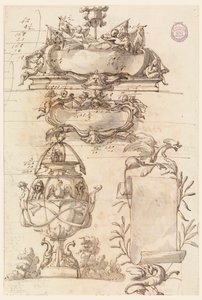 Zwei Wappenschilde, dekorative Vase und eine Schriftrolle von Filippo Marchionni