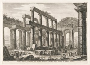 Eine andere Innenansicht des Hexastyle Hypaethral Tempels von Süden, aus Antichità di Pesto (Antiquitäten von Paestum) von Filippo Morghen