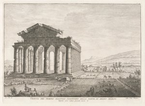 Veduta del tempio esastilo perittero dalla parte di mezzo giorno (Ansicht des Peripteral-Hexastyl-Tempels von Süden), aus Antichità di Pesto (Antiquitäten von Paestum)