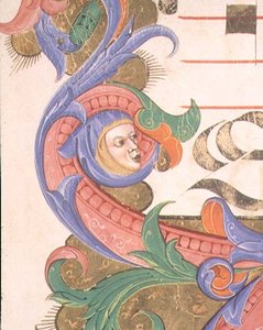 Missale 515 f.156r Zoomorphes Laubwerk mit einem verhüllten Kopf, (Detail)