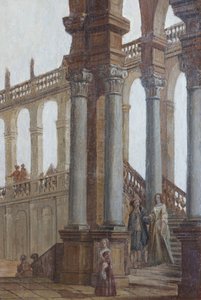 Architekturmalerei, Öl auf Holz, Fensterläden des Salons, Königinnenwohnung, Jagdresidenz, von Filippo Juvarra (1678-1736), Stupinigi, Piemont, Italien