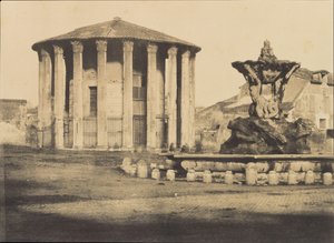 Tempel der Vesta und Brunnen, Piazza Bocca della Verità, ca. 1855 von Firmin Eugène Le Dien.