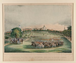 Die National Lancers mit den überprüfenden Offizieren auf dem Boston Common