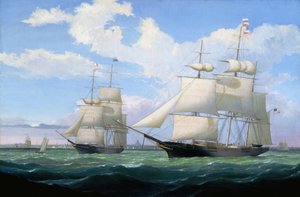 Die Schiffe "Winged Arrow" und "Southern Cross" im Hafen von Boston von Fitz Henry Lane