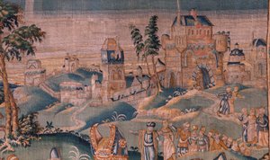 Flämischer Wandteppich. Alexander vor dem Hohepriester Iaddo. Atelier von Oudenaarde. 17. Jahrhundert.