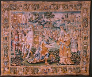 Flämischer Wandteppich. Alexander vor dem Hohepriester Iaddo. Atelier von Oudenaarde. 374x447cm. Inv(830-B)4 00010. 17. Jahrhundert. von Flemish School