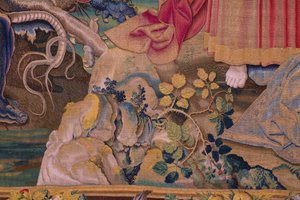 Serie Die Apokalypse: Der heilige Michael besiegt den Drachen. Atelier Willem Dermoyen, Brüssel. Ca. 1553-1555. (Detail)