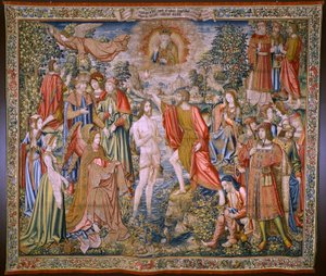 Flämischer Wandteppich. Serie Die Geschichte von Johannes dem Täufer: Die Taufe Christi. 1515-1520.