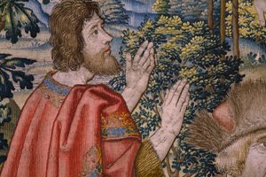Flemischer Wandteppich. Serie Die Geschichte von Johannes dem Täufer: Die Taufe Christi. Brüsseler Atelier. 1515-1520. von Flemish School