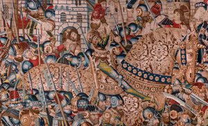 Flämischer Wandteppich. Serie Der Trojanische Krieg. Die Zerstörung von Troja. Elfter Wandteppich der Serie. Modell Coëtivy Meister (Henry oder Conrard de Vulcop). Herstellung Tournai Werkstätten. Ca. 1470 von Flemish School