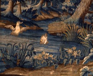 Flämischer Wandteppich. Verdure. Ende 17. - Anfang 18. Jahrhundert. Eigentum der Kirche Sint-Walburgakerk Oudenaarde. (Detail)