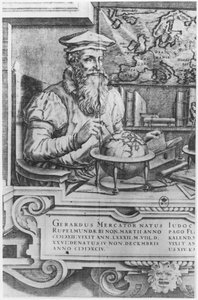 Gerard Mercator (1512-94) graviert für die Mercator und Hondius Atlantenserie von Flemish School
