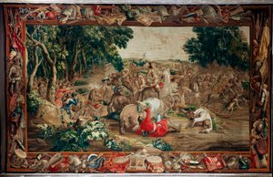 Schlossanlage Schleißheim. Flämischer Wandteppich. Brüsseler Atelier Judocus De Vos. Entwurf Lambert De Hondt. Hinterhalt. Wolle und Seide. Ca. 1715 - 1724. von Flemish School