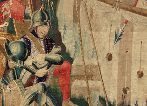 Serie Eroberungen von König Alfons I. von Portugal (Conquistas de Alfonso V de Portugal). Die Landung in Arzila (De landing in Arzila, Desembarco en Arzila). Tournai. Wolle und Seide. von Flemish School