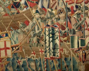 Flandrischer Wandteppich. Die Landung in Arzila. Serie Eroberungen von König Alfons I. von Portugal. Tournai.
