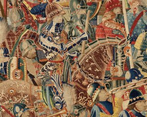 Pfarrmuseum der Wandteppiche. Flämischer Wandteppich. Einnahme von Arcila. Serie Eroberungen von König Alfons I. von Portugal. Tournai.