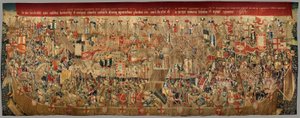 Pfarrmuseum der Wandteppiche (Museo Parroquial de Tapices de Pastrana). Flämischer Wandteppich. Belagerung von Arcila. Serie Eroberungen von König Alfonso I. von Portugal. Tournai.