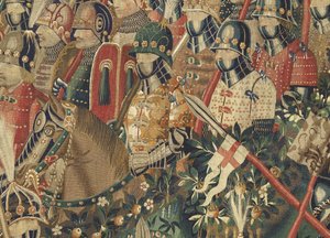 Wandteppich zeigt die Eroberungen von König Alfons V. von Portugal (Conquistas de Alfonso V de Portugal), Tournai. Detail