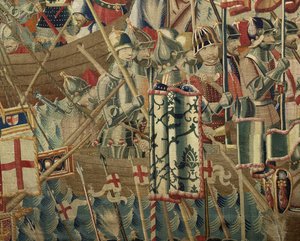 Wandteppich mit den Eroberungen von König Alfons V. von Portugal, Tournai. (Detail)