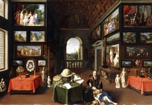 Das Innere einer Gemäldegalerie mit Personifikationen von Malerei und Zeichnung, um 1630