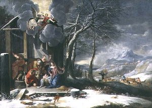 Winterlandschaft mit Geburt Christi von Flemish School
