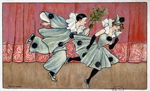 Pierrot läuft hinter Colombine her - Zeichnung von Florence Hardy, Anfang 20. Jahrhundert