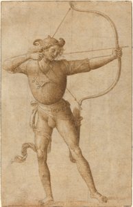 Bogenschütze, der einen Bogen spannt von Follower of Pietro Perugino