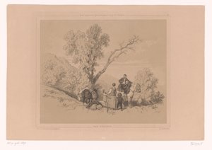 Rastende Familie auf Reise in einer Berglandschaft