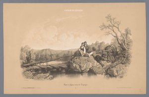 Frau mit zwei Jungen an einem See mit einem Schloss von Fortuné Ferogio