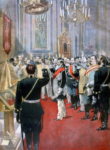 Ablegen des Treueeids auf Zar Nikolaus II., russische Kirche in Paris, 1894 von Fortuné Méaulle