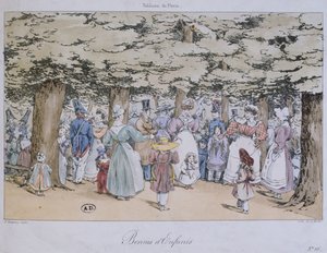 Kinder und Kindermädchen im Park, aus der Serie Tableau de Paris, graviert von C. Motte, 1827