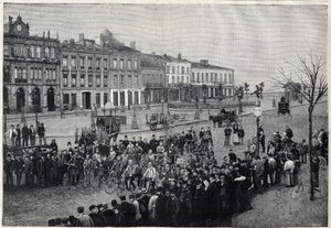 Abfahrt des Bordeaux-Paris-Radrennens 1891 - Gravur von Meaulle 1891